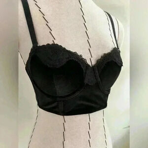 Victoria’s Secret Black Velvet Bustier with Lace Detail - 32B
